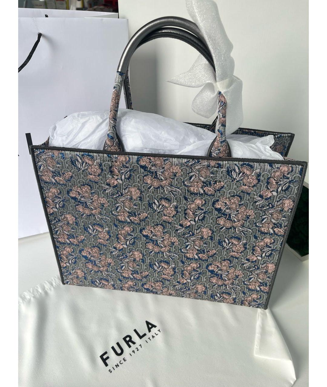 FURLA Темно-синяя жаккардовая сумка тоут, фото 2