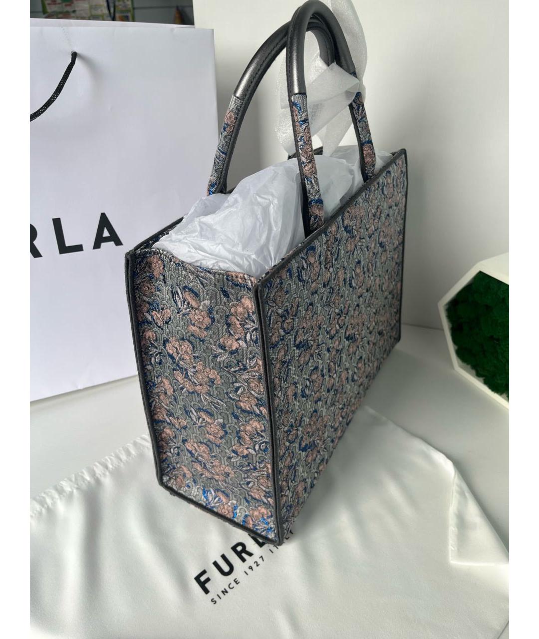 FURLA Темно-синяя жаккардовая сумка тоут, фото 4