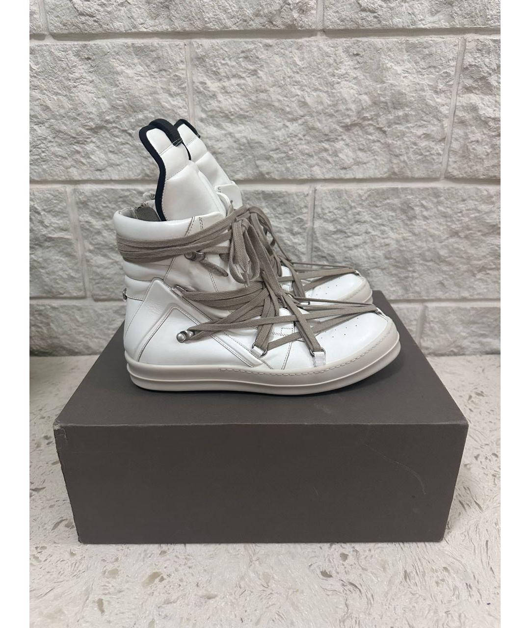 RICK OWENS Белые кожаные высокие кроссовки / кеды, фото 6