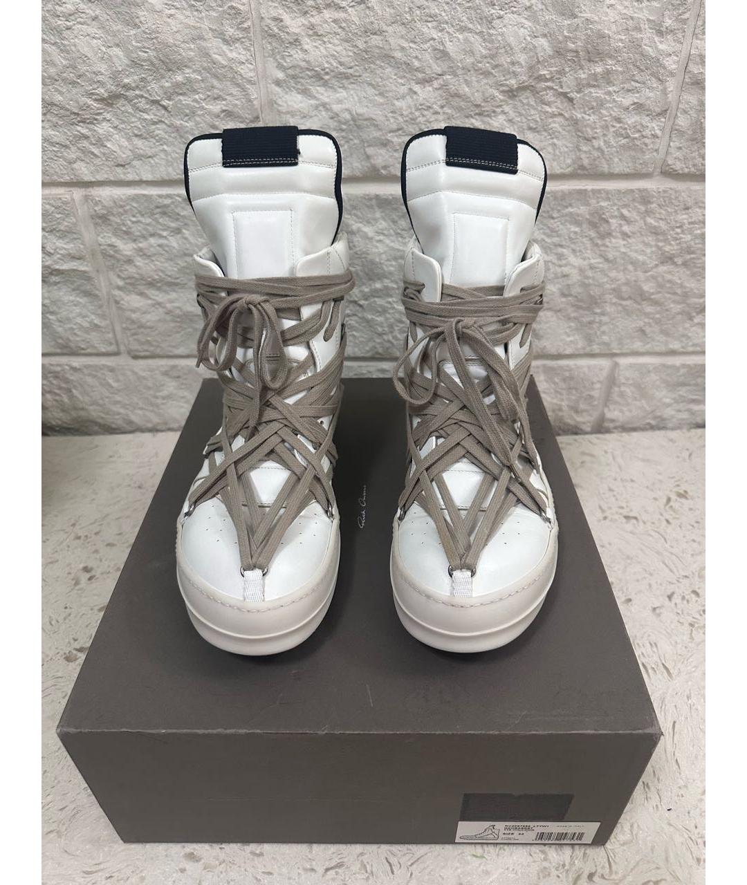 RICK OWENS Белые кожаные высокие кроссовки / кеды, фото 2