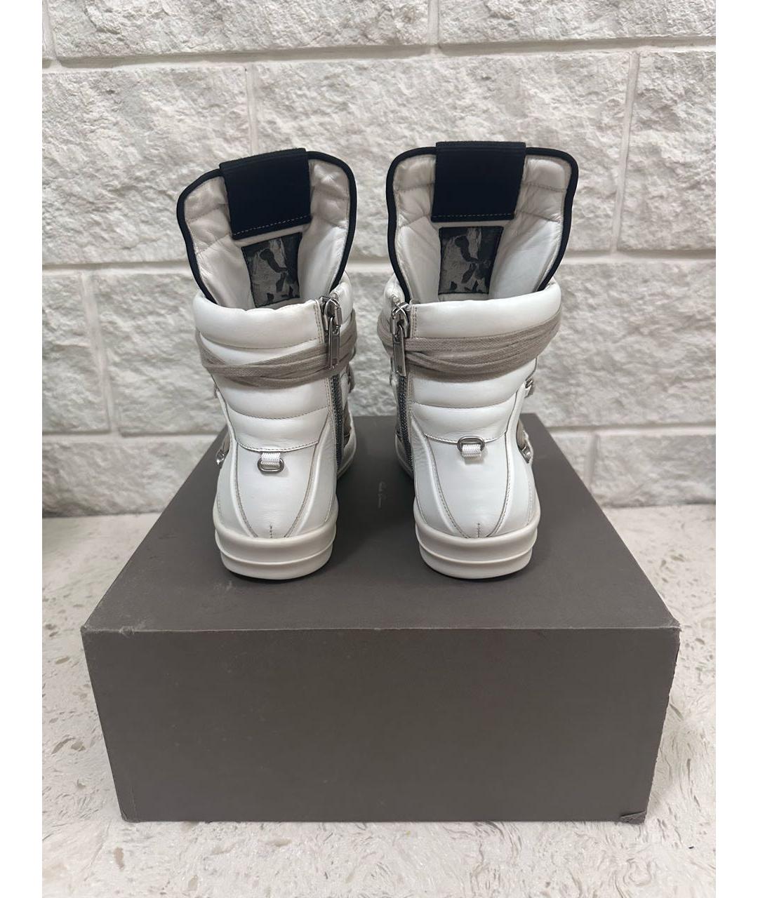 RICK OWENS Белые кожаные высокие кроссовки / кеды, фото 3