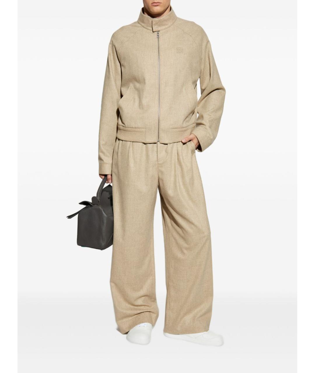 LOEWE Бежевые шерстяные повседневные брюки, фото 2