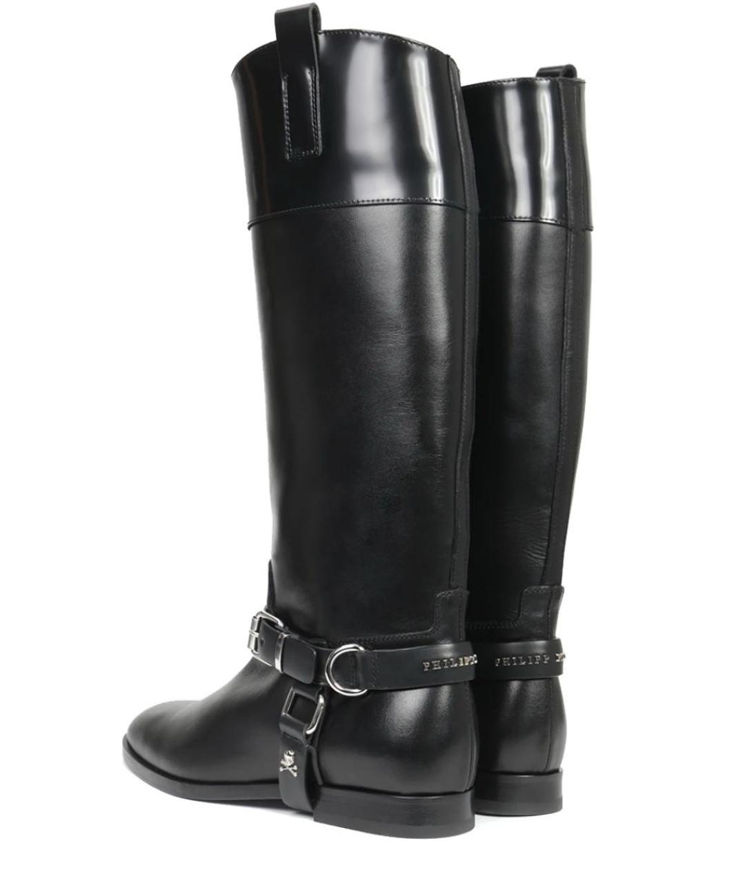 PHILIPP PLEIN Черные кожаные сапоги, фото 4