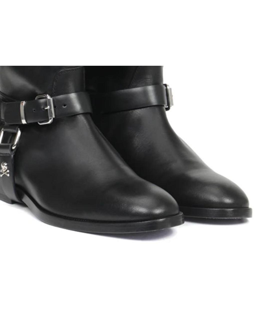 PHILIPP PLEIN Черные кожаные сапоги, фото 3