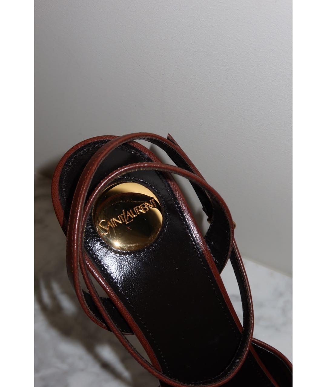 SAINT LAURENT Коричневые кожаные босоножки, фото 5