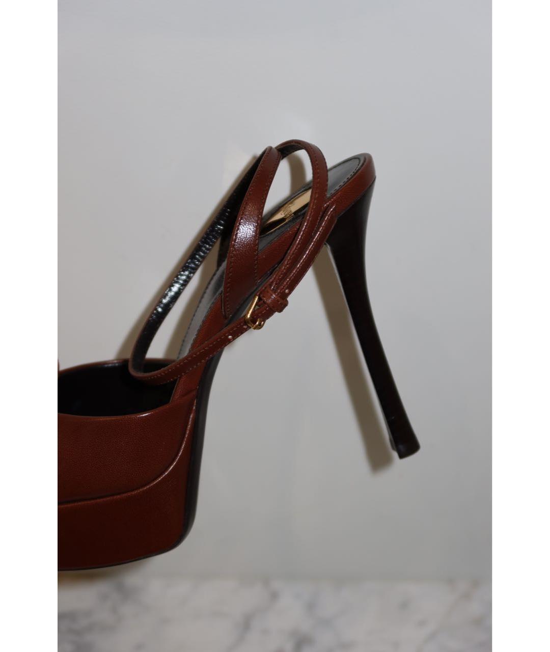 SAINT LAURENT Коричневые кожаные босоножки, фото 7
