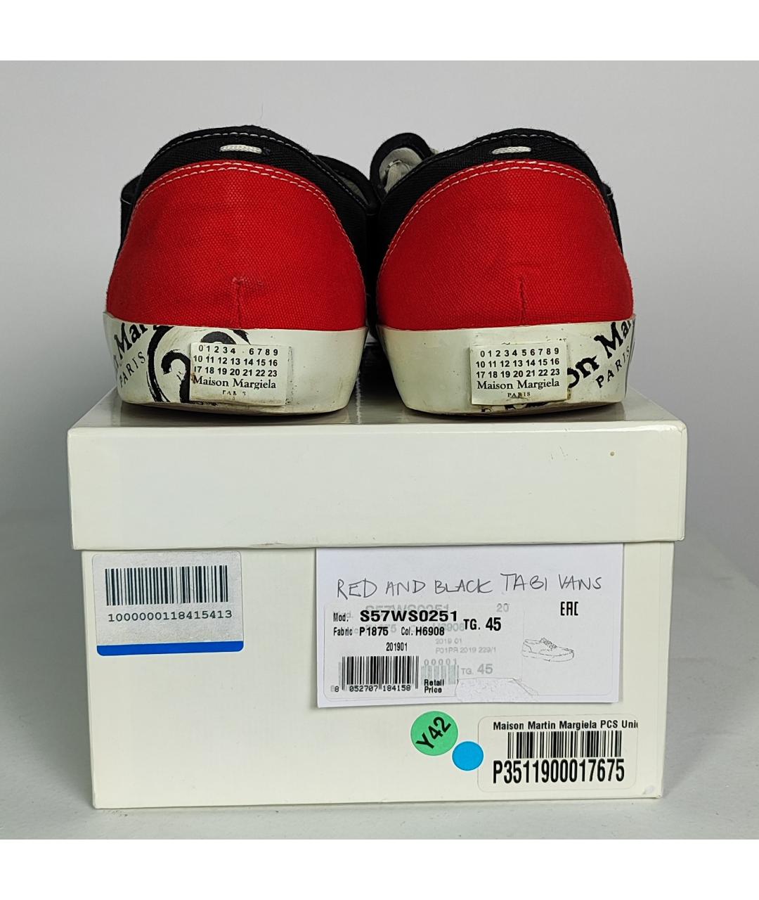 MAISON MARGIELA Красные текстильные низкие кроссовки / кеды, фото 5