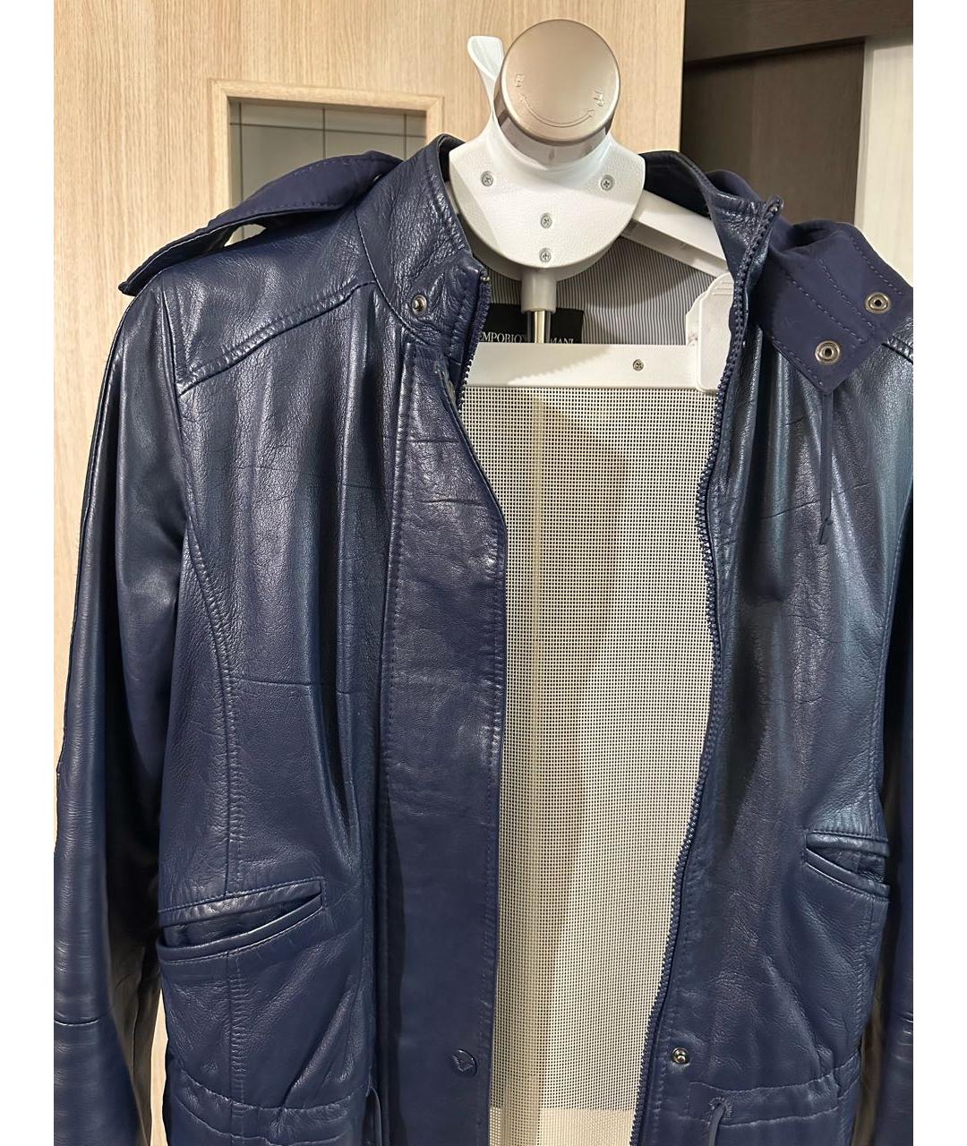 EMPORIO ARMANI Темно-синяя кожаная куртка, фото 7