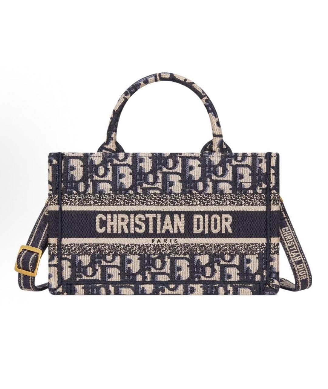 CHRISTIAN DIOR Темно-синяя тканевая сумка тоут, фото 5