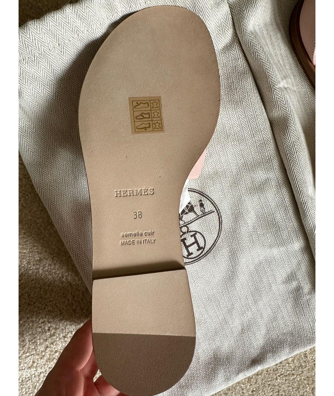 HERMES Розовые кожаные босоножки, фото 4