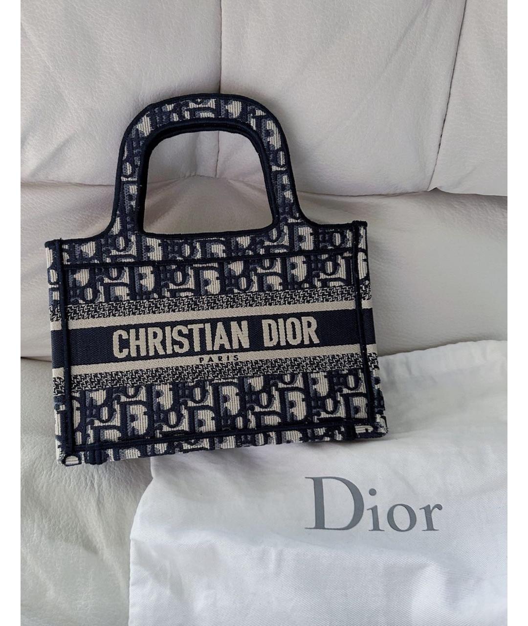 CHRISTIAN DIOR Темно-синяя тканевая сумка тоут, фото 2