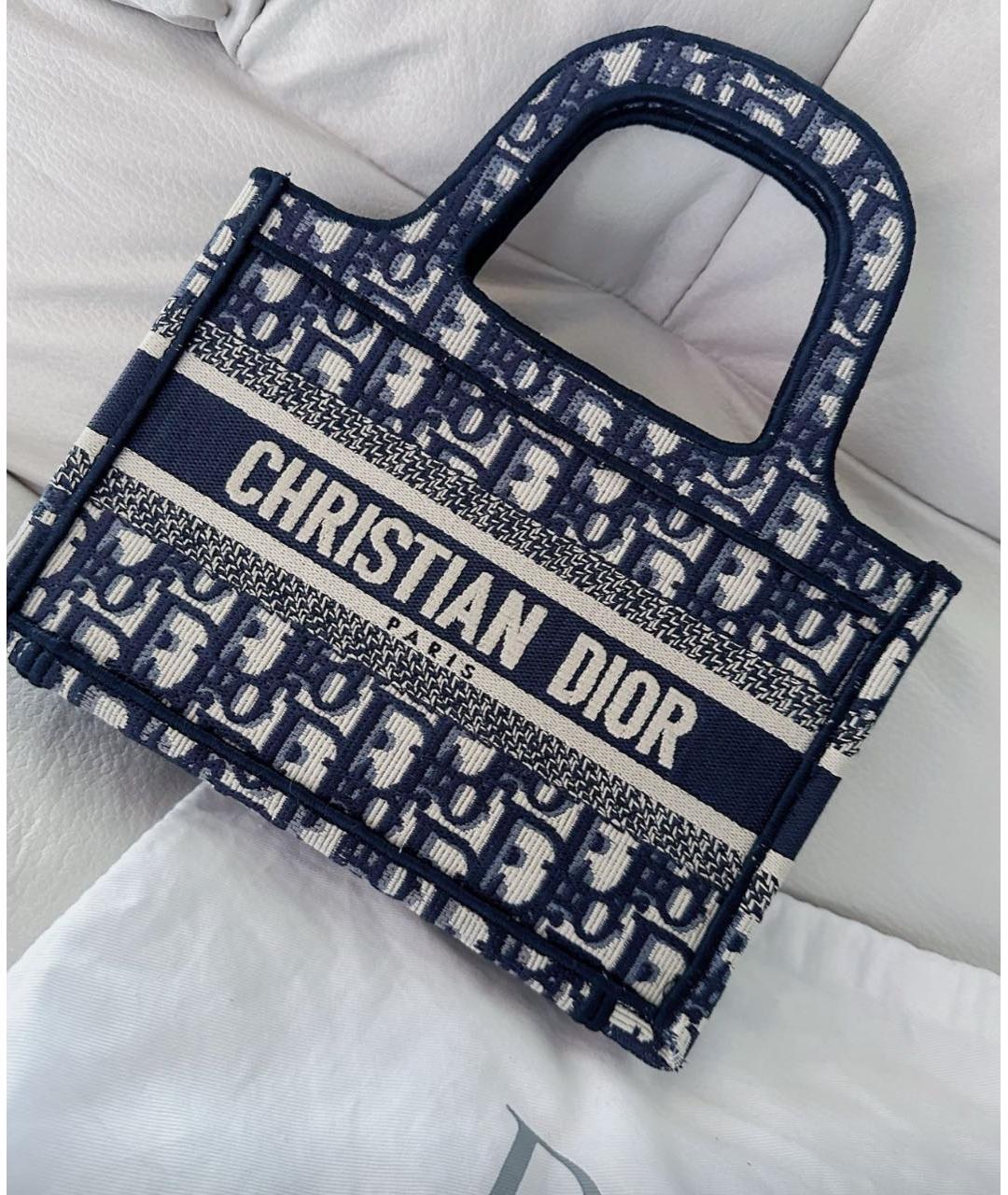 CHRISTIAN DIOR Темно-синяя тканевая сумка тоут, фото 4