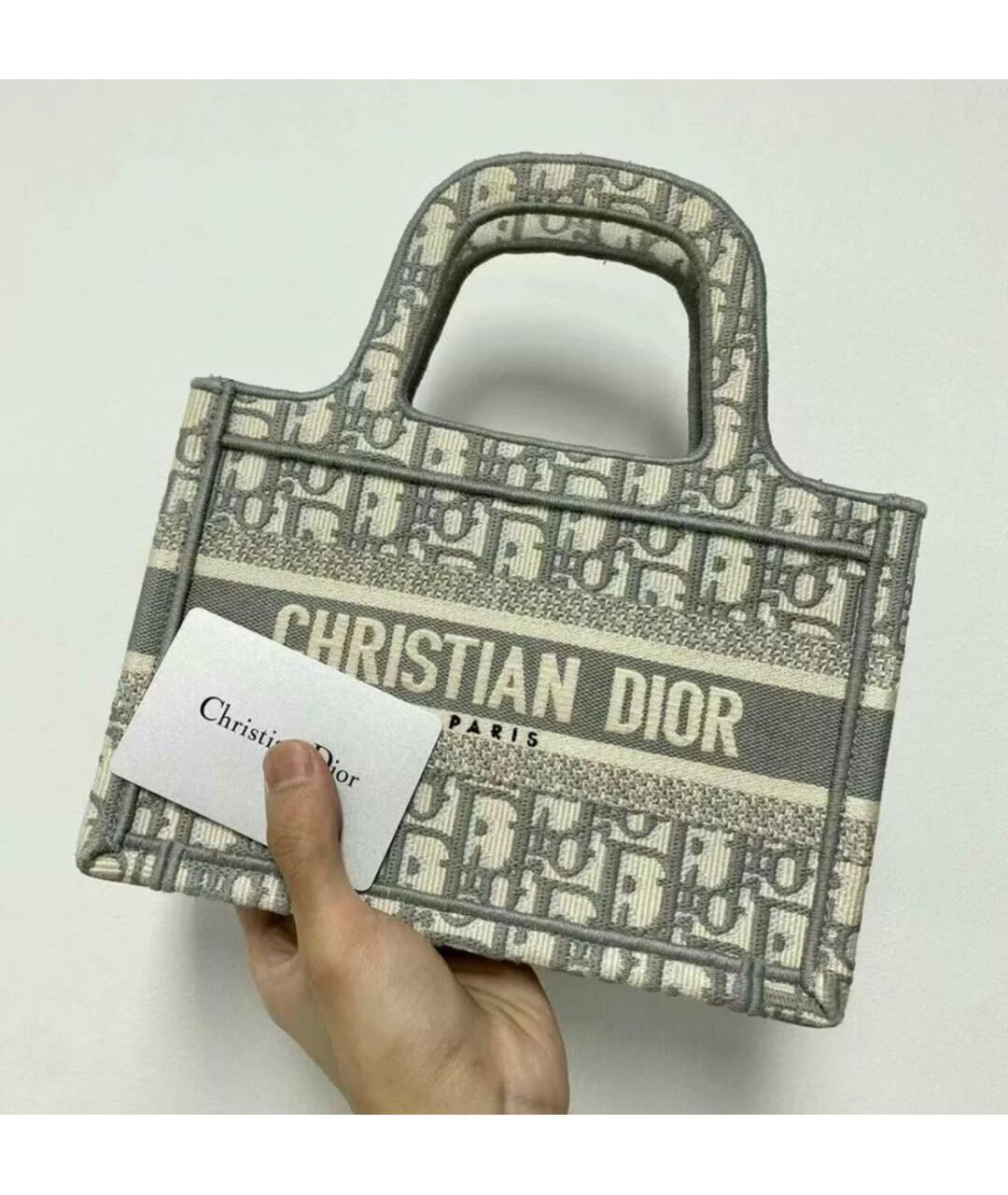 CHRISTIAN DIOR Серая тканевая сумка тоут, фото 2