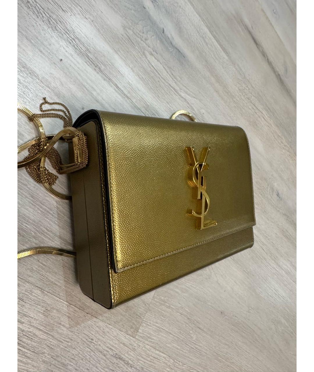 SAINT LAURENT Золотая кожаная сумка через плечо, фото 2