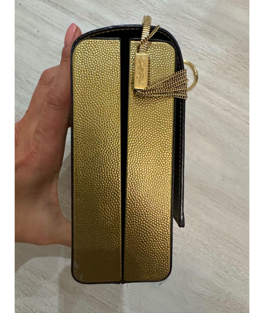 SAINT LAURENT Золотая кожаная сумка через плечо, фото 6
