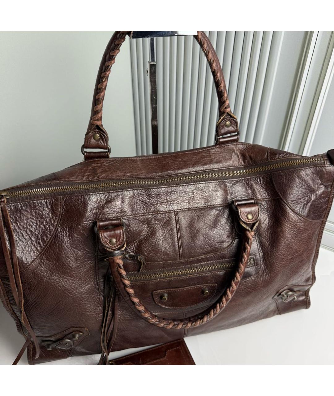 BALENCIAGA Коричневая кожаная сумка с короткими ручками, фото 2