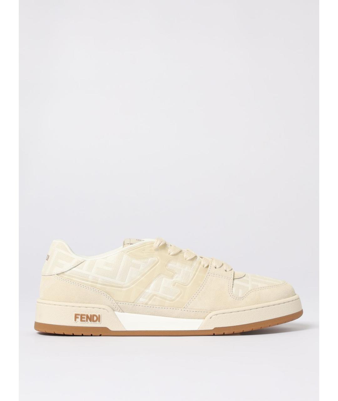 FENDI Бежевые текстильные низкие кроссовки / кеды, фото 5