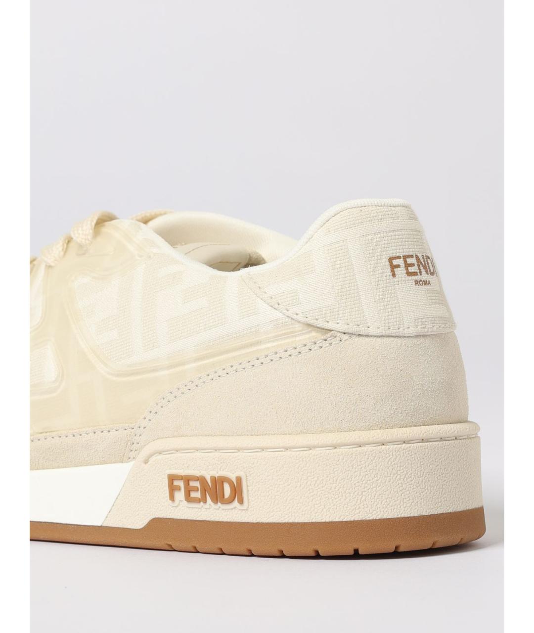 FENDI Бежевые текстильные низкие кроссовки / кеды, фото 4