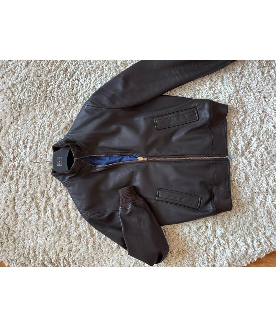 CANALI Коричневая кожаная куртка, фото 4