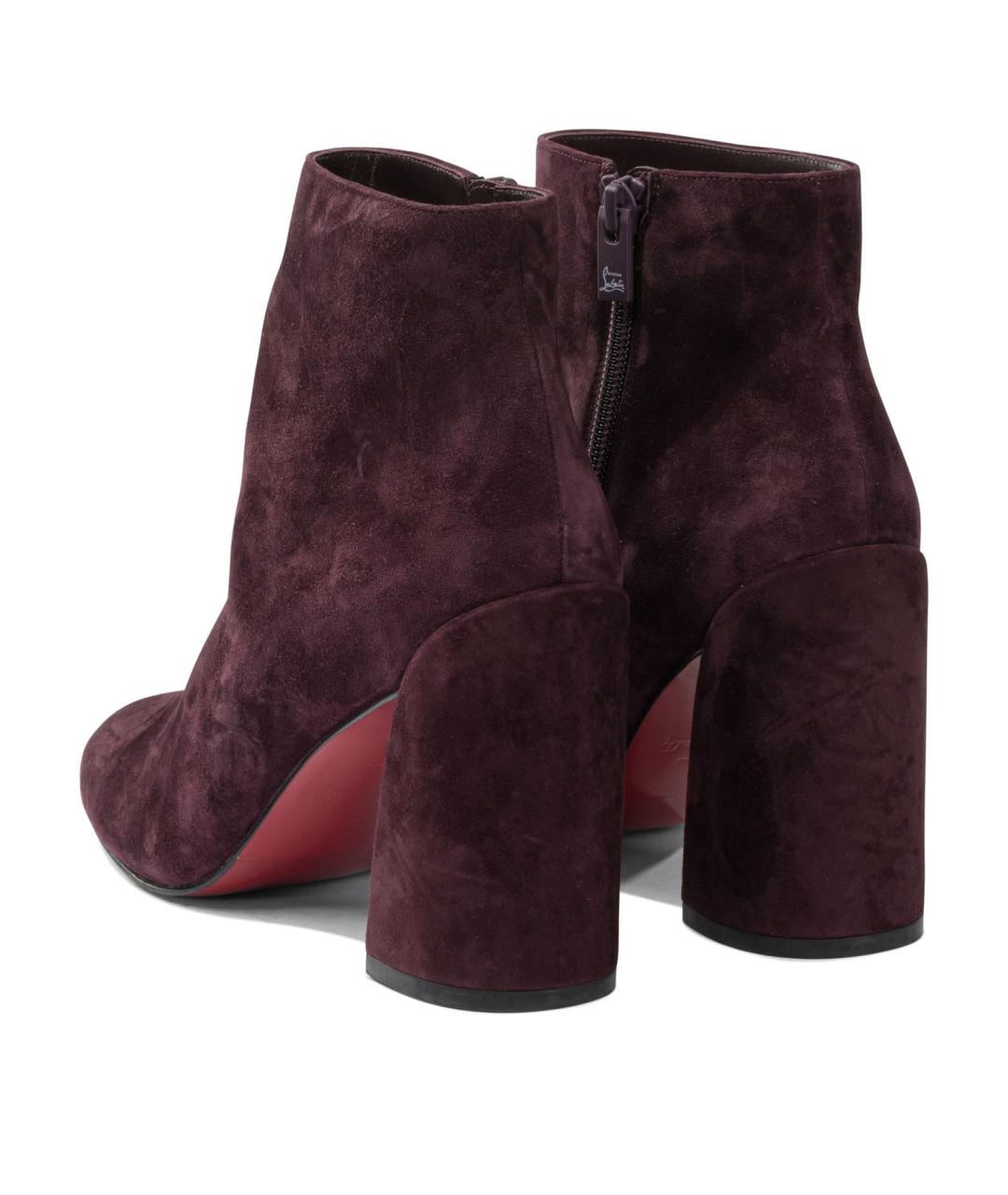 CHRISTIAN LOUBOUTIN Бордовые замшевые ботильоны, фото 4