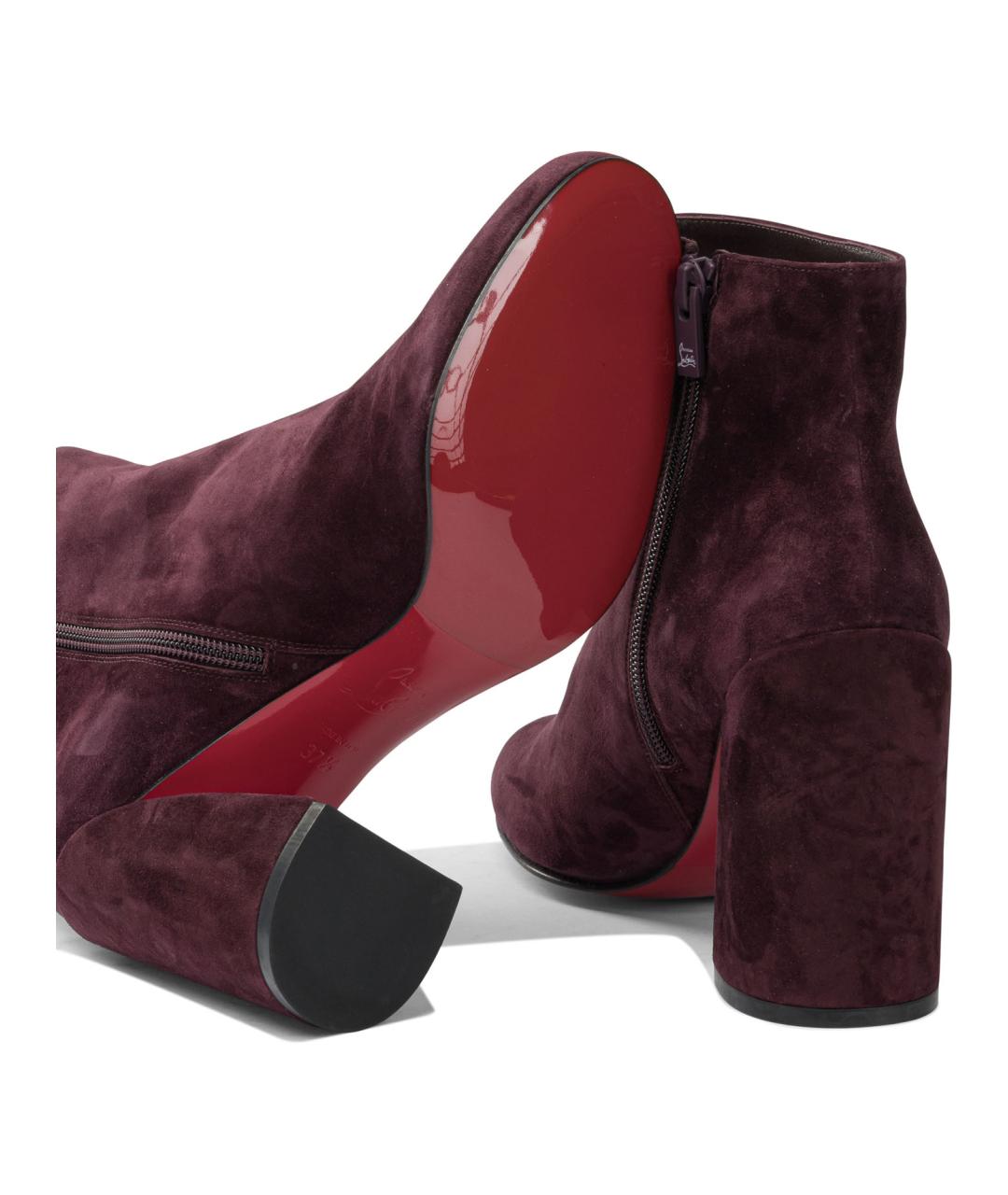 CHRISTIAN LOUBOUTIN Бордовые замшевые ботильоны, фото 5