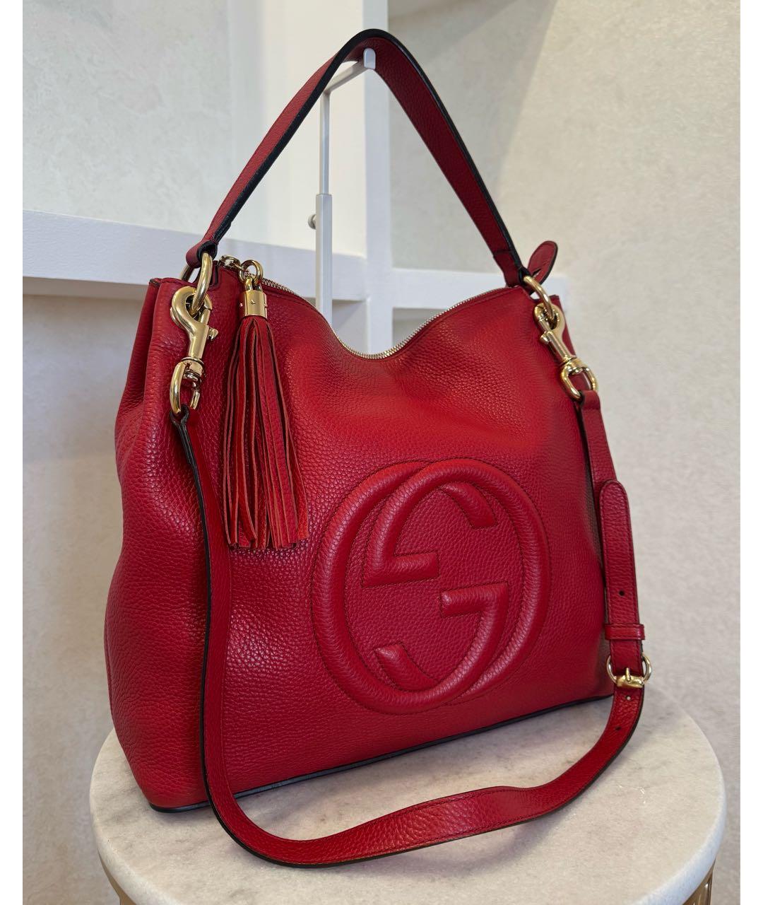 GUCCI Красная кожаная сумка тоут, фото 3