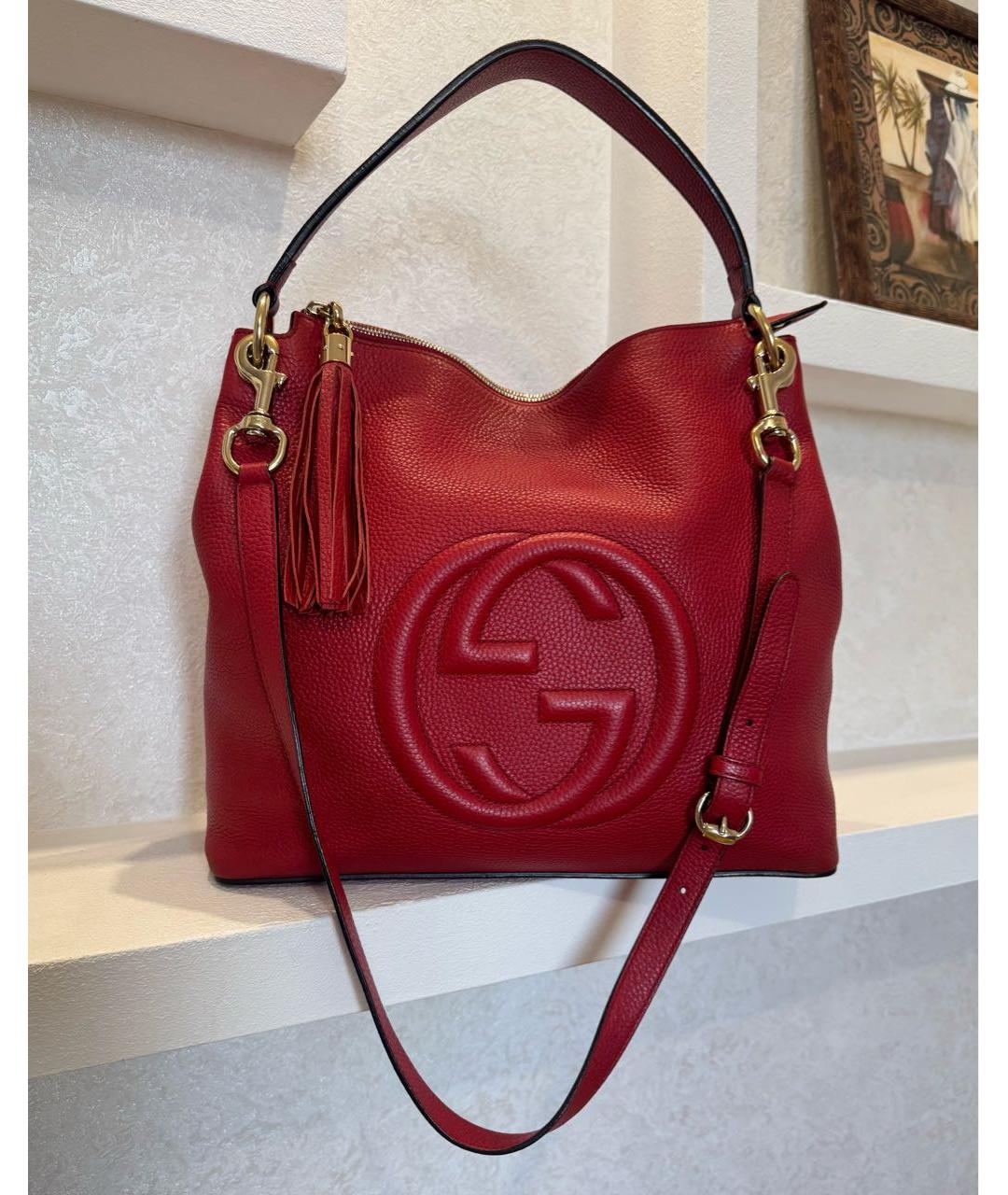 GUCCI Красная кожаная сумка тоут, фото 4