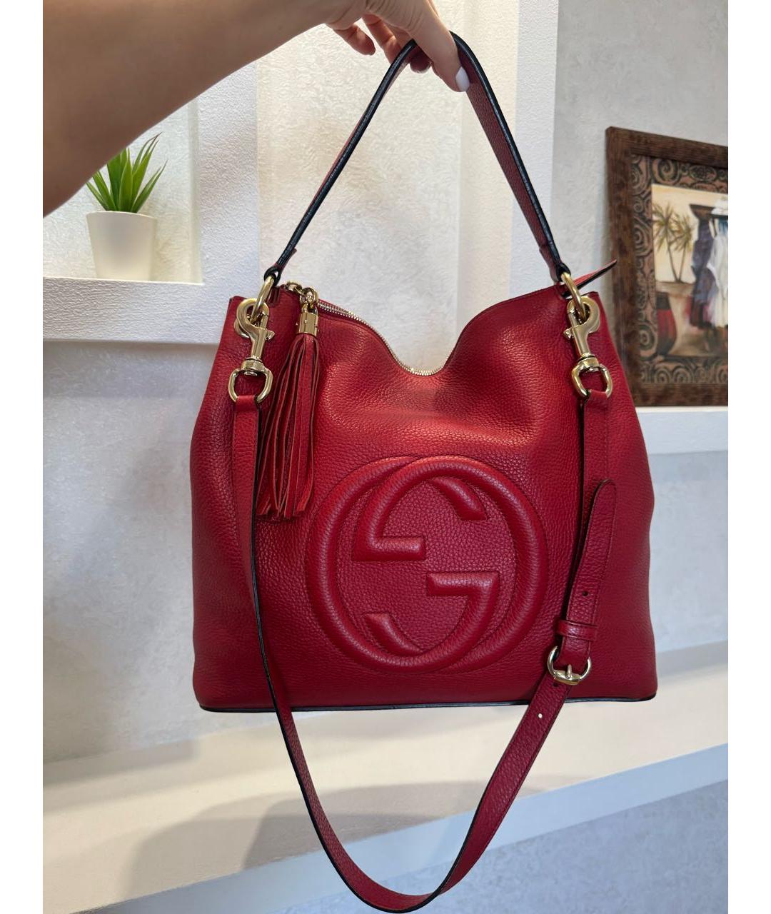 GUCCI Красная кожаная сумка тоут, фото 5