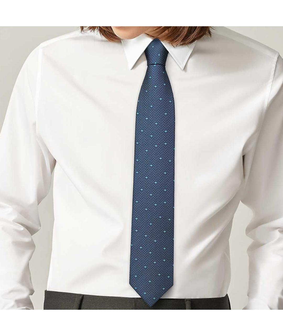 HERMES Синий шелковый галстук, фото 2