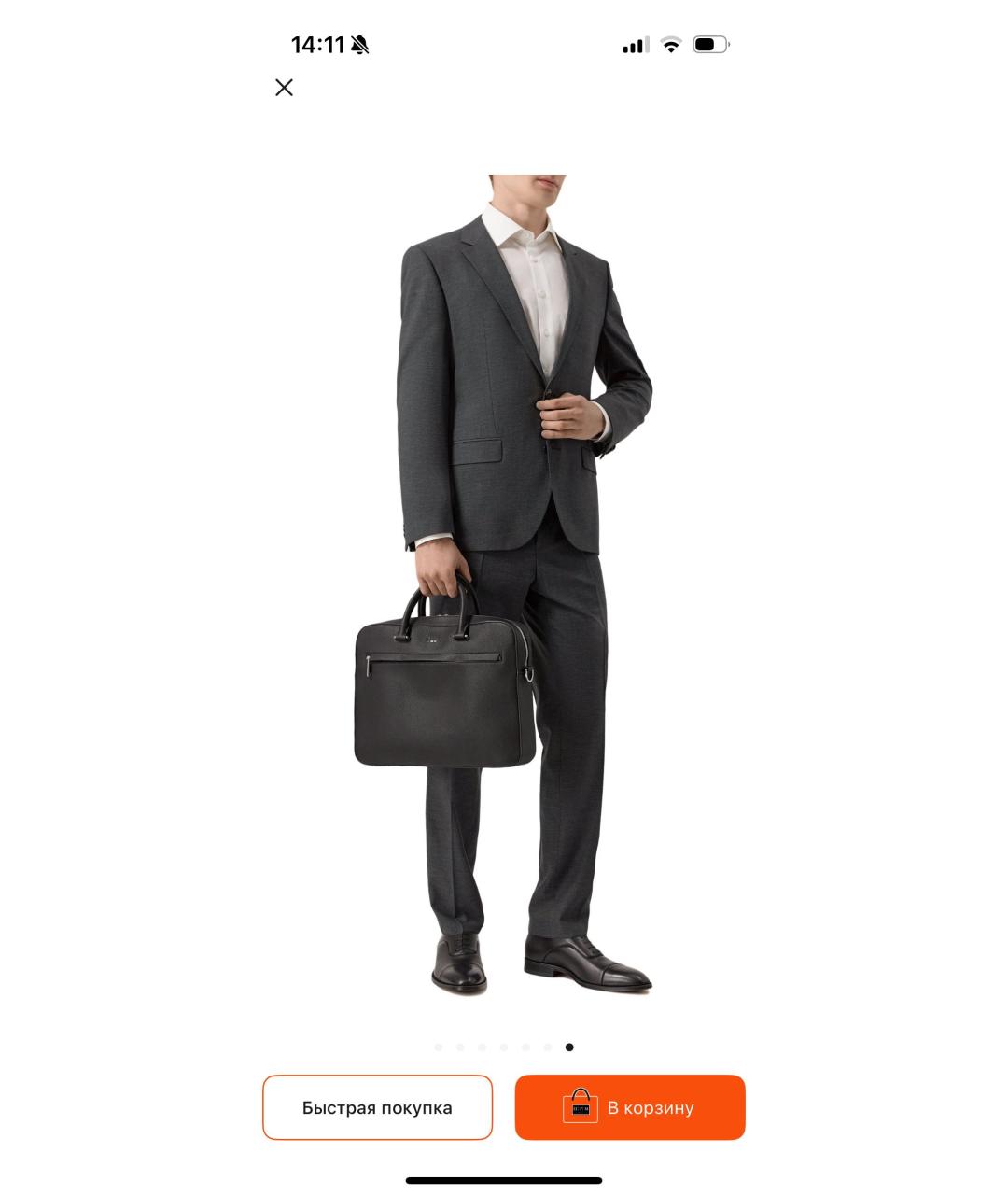 HUGO BOSS Черный кожаный портфель, фото 2