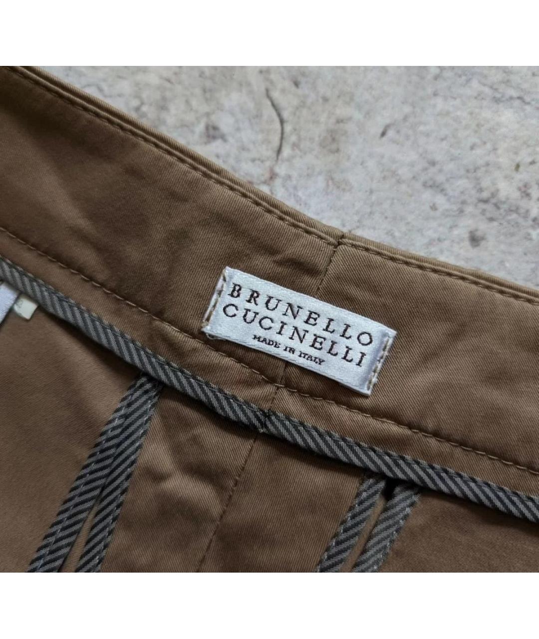 BRUNELLO CUCINELLI Коричневые хлопковые повседневные брюки, фото 5