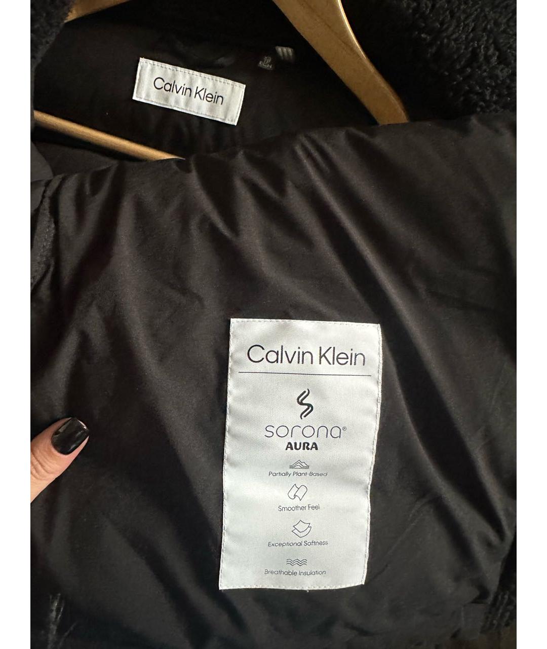 CALVIN KLEIN Черное полиэстеровое пальто, фото 4