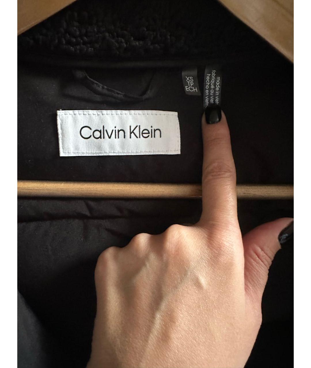CALVIN KLEIN Черное полиэстеровое пальто, фото 2