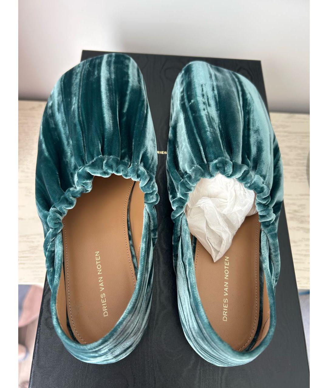 DRIES VAN NOTEN Бирюзовые бархатные балетки, фото 3