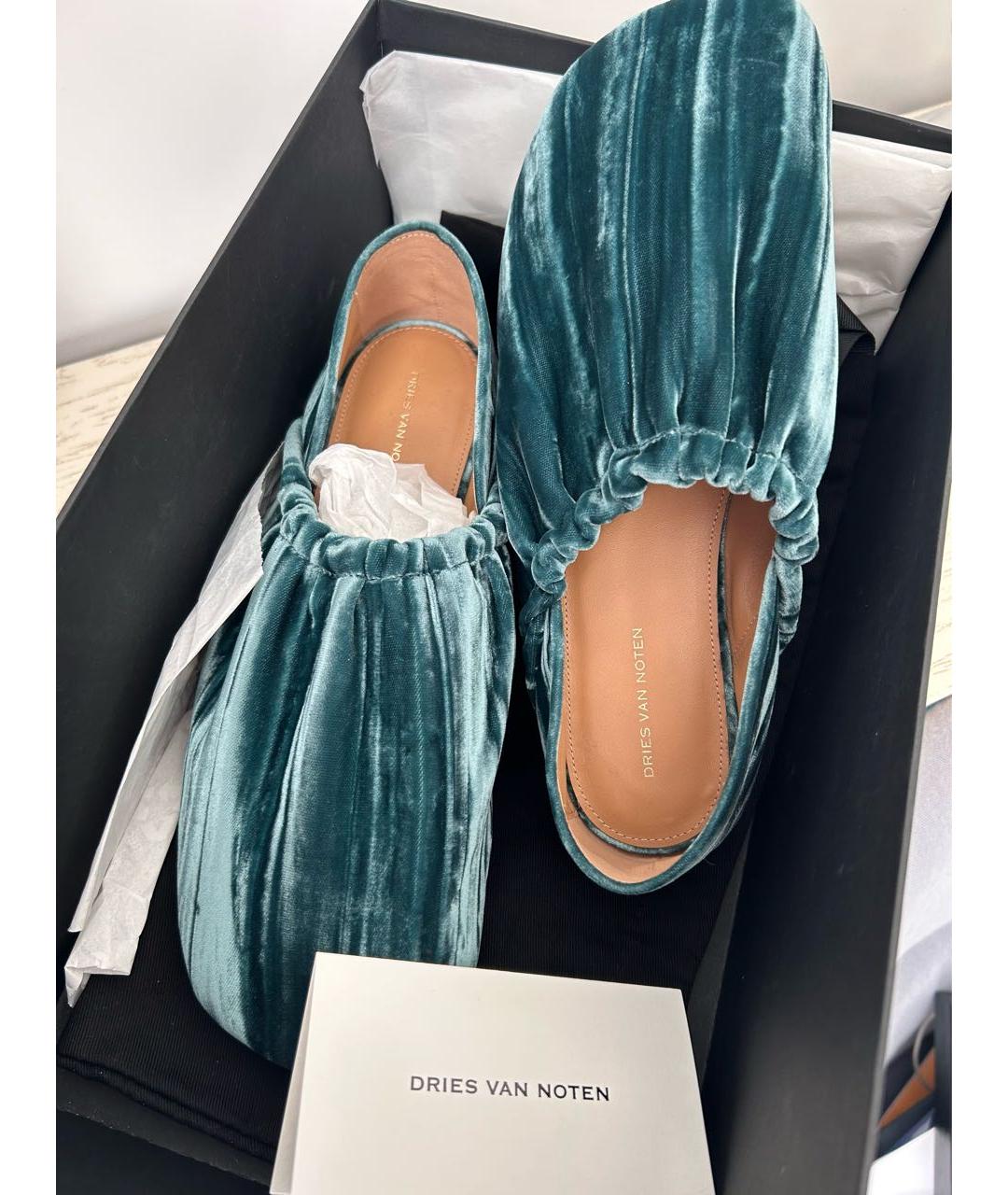 DRIES VAN NOTEN Бирюзовые бархатные балетки, фото 8
