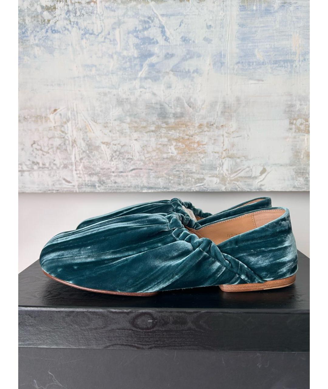 DRIES VAN NOTEN Бирюзовые бархатные балетки, фото 9