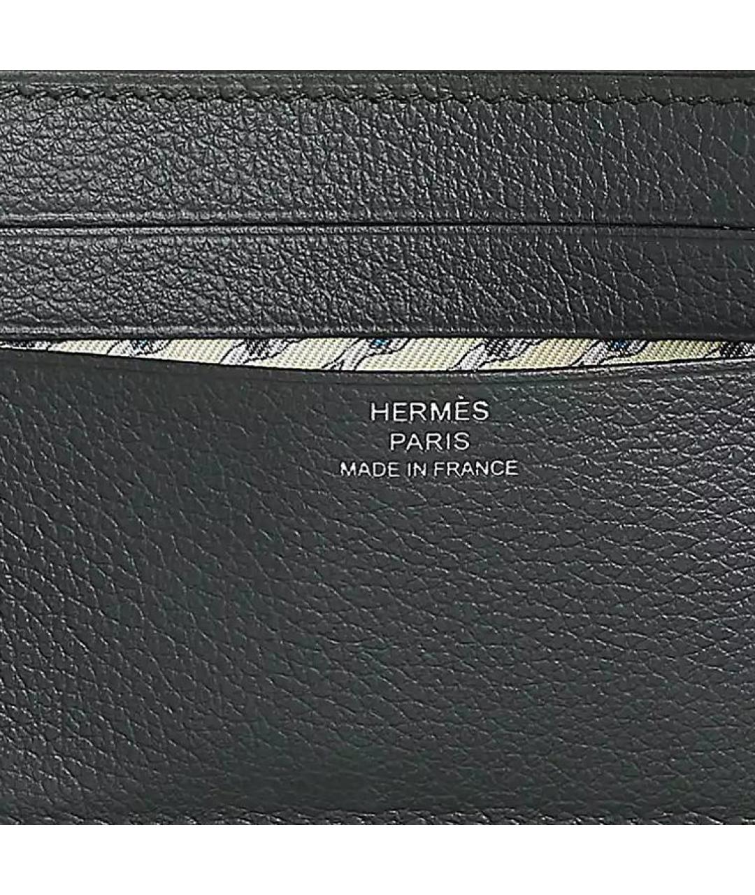 HERMES Антрацитовый кожаный кардхолдер, фото 3