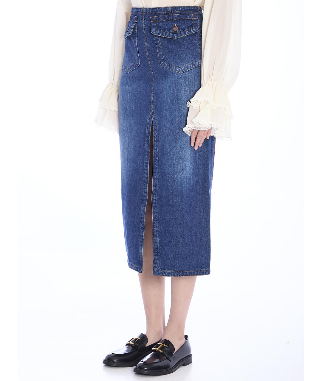 CHLOE Синяя хлопковая юбка миди, фото 2