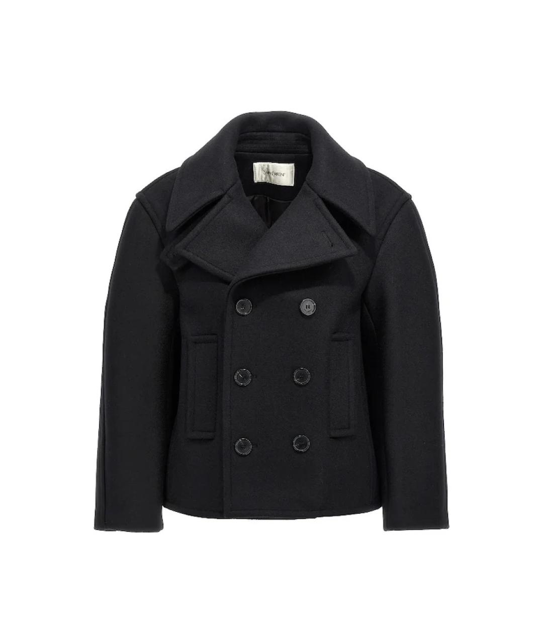 SAINT LAURENT Черное шерстяное пальто, фото 1