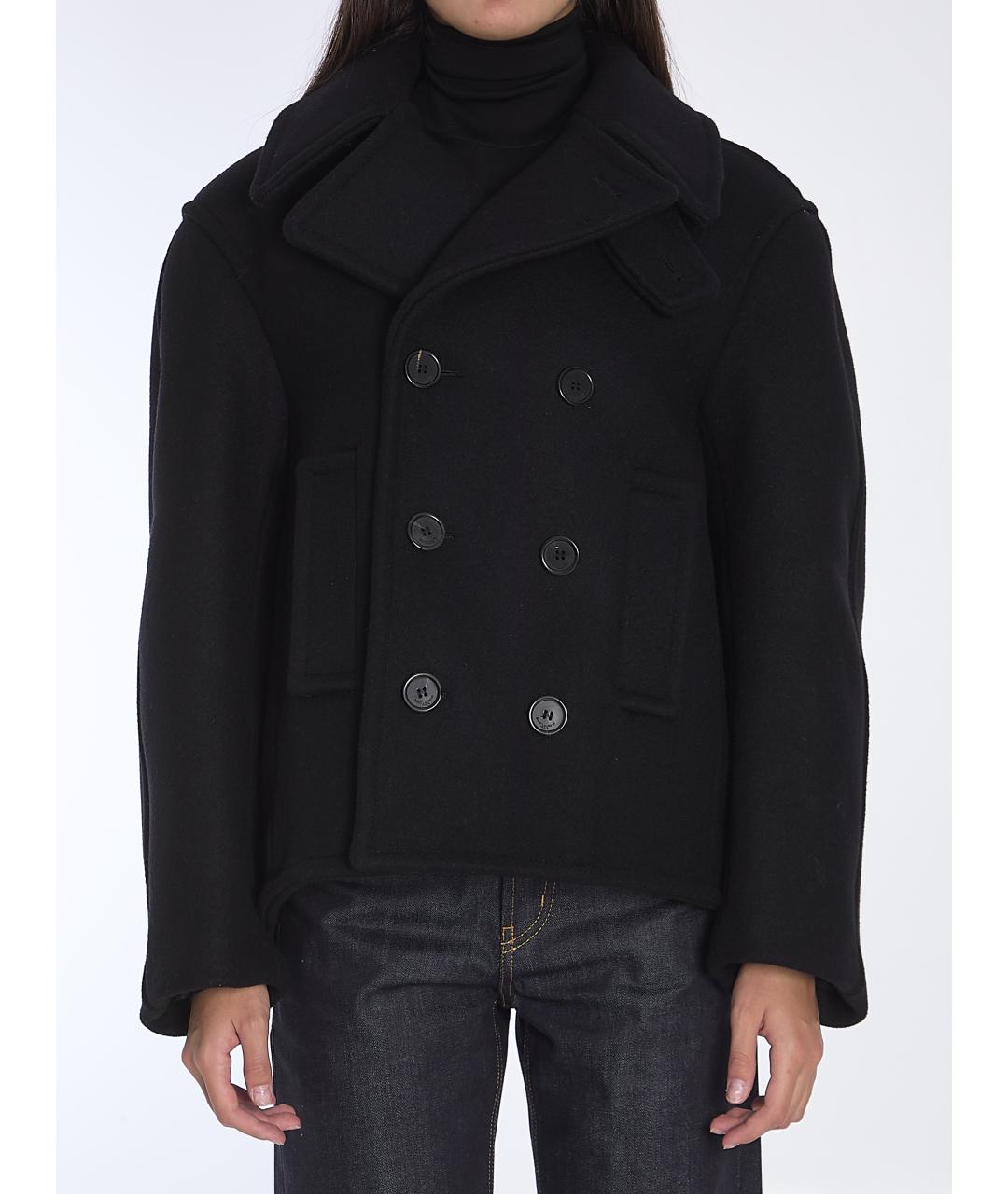 SAINT LAURENT Черное шерстяное пальто, фото 2