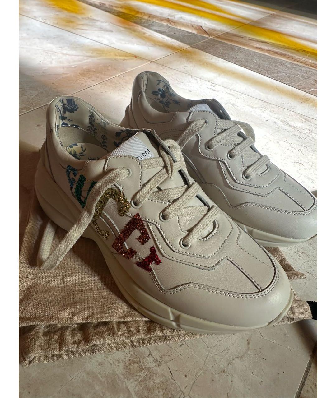 GUCCI Бежевые кожаные кеды, фото 3