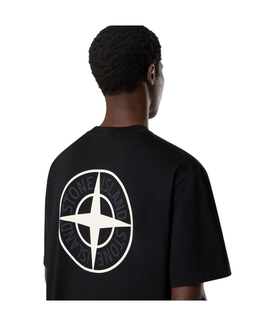 STONE ISLAND Черная хлопковая футболка, фото 4