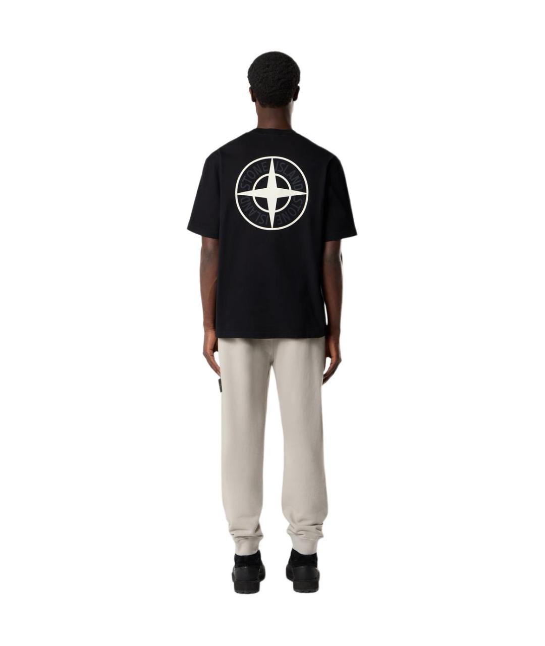 STONE ISLAND Черная хлопковая футболка, фото 3