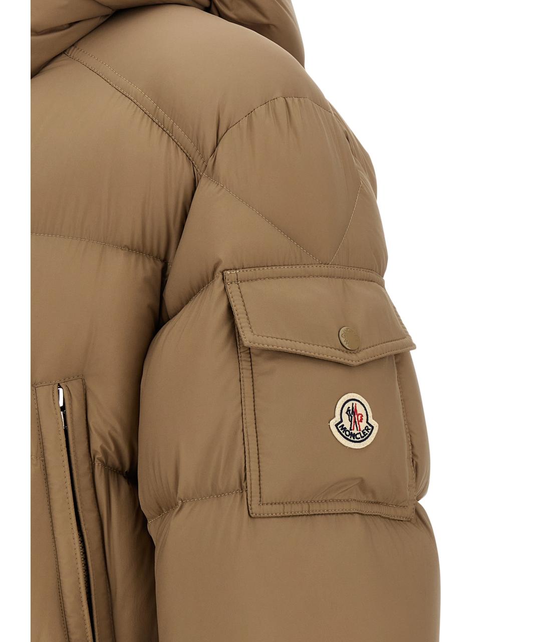 MONCLER Бежевый полиамидовый пуховик, фото 4