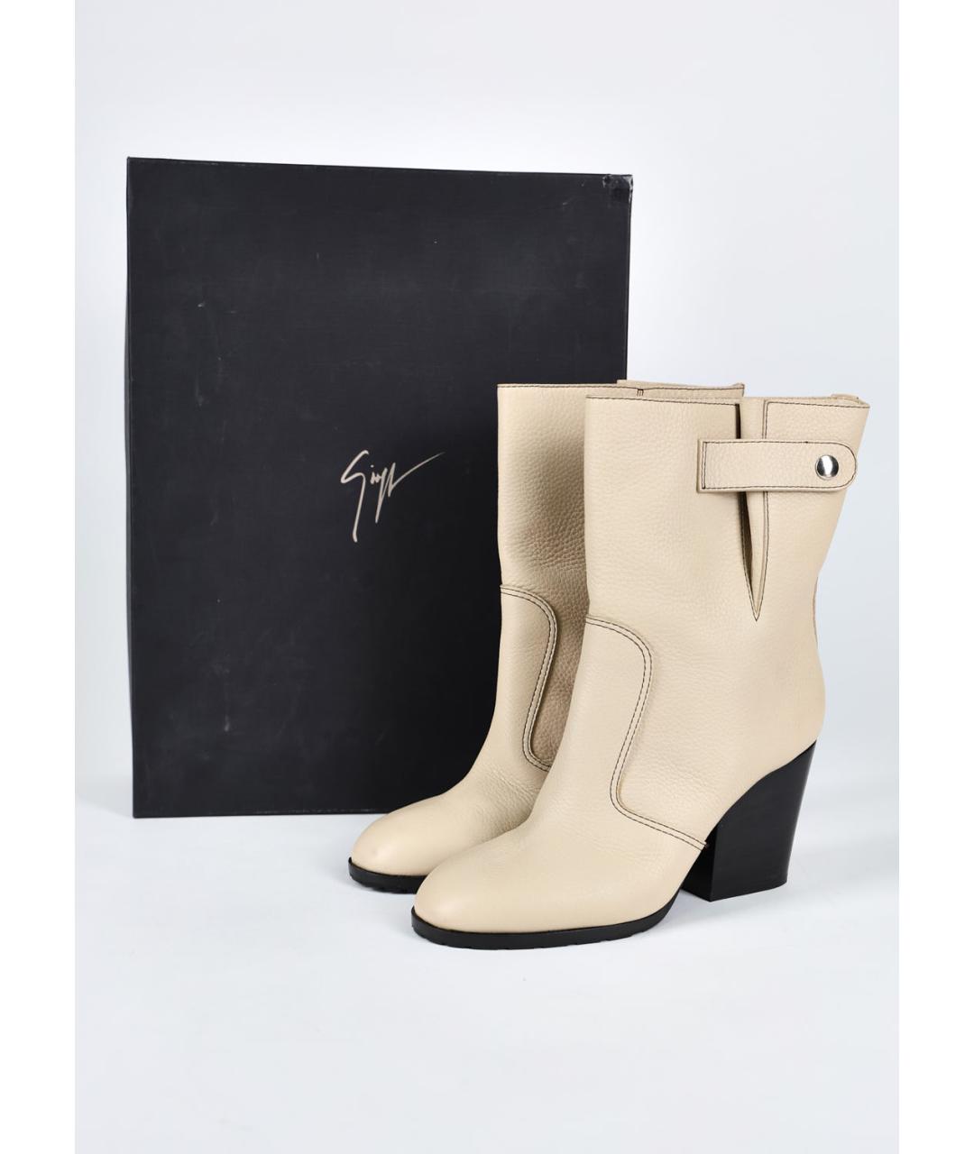 GIUSEPPE ZANOTTI DESIGN Бежевые кожаные ботильоны, фото 6