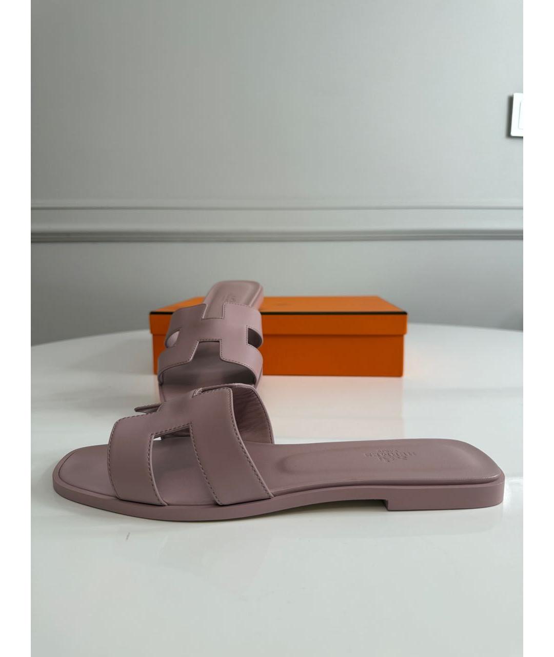 HERMES Розовые кожаные босоножки, фото 4