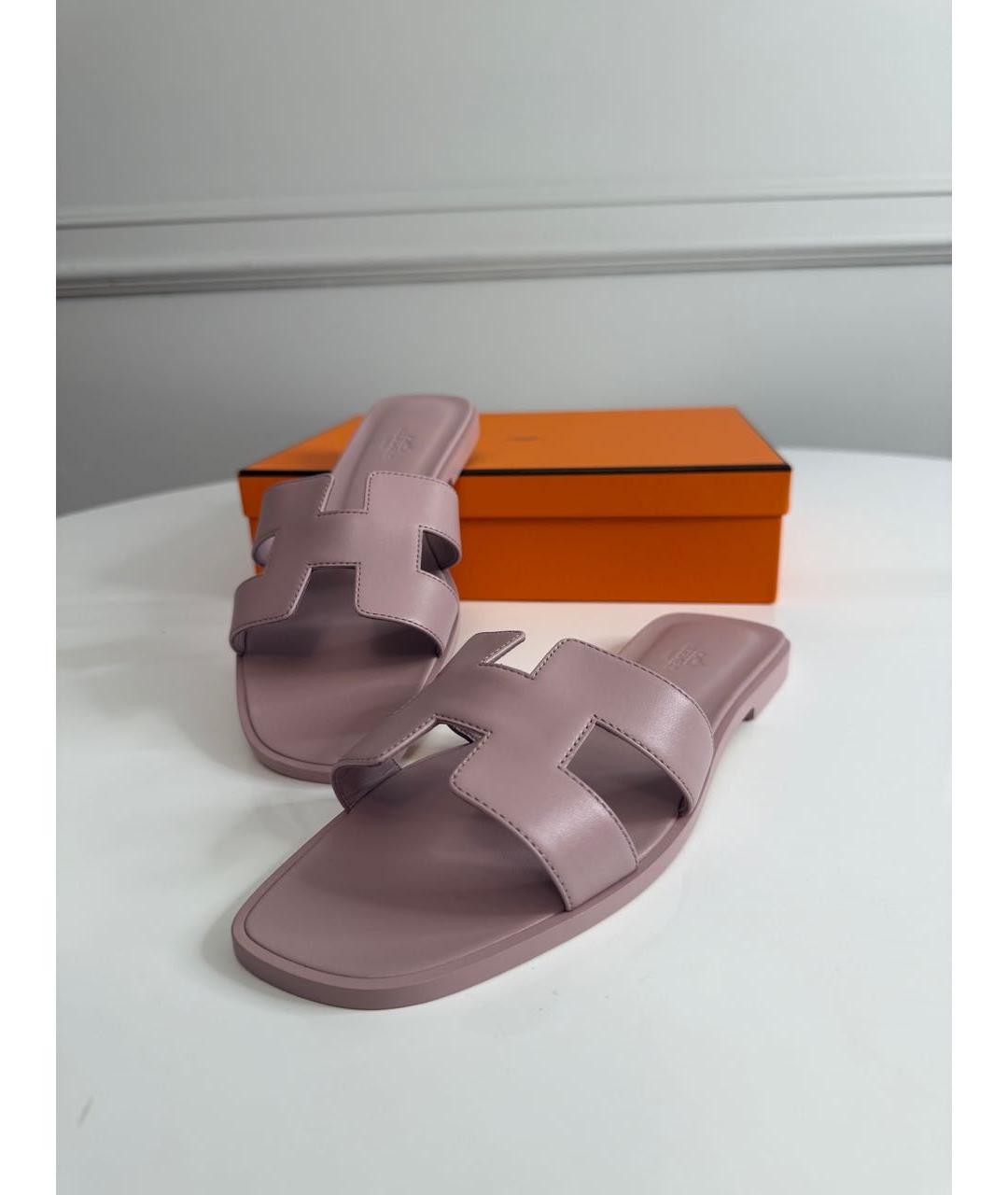 HERMES Розовые кожаные босоножки, фото 2