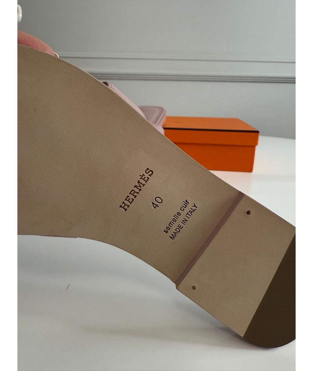 HERMES Розовые кожаные босоножки, фото 3