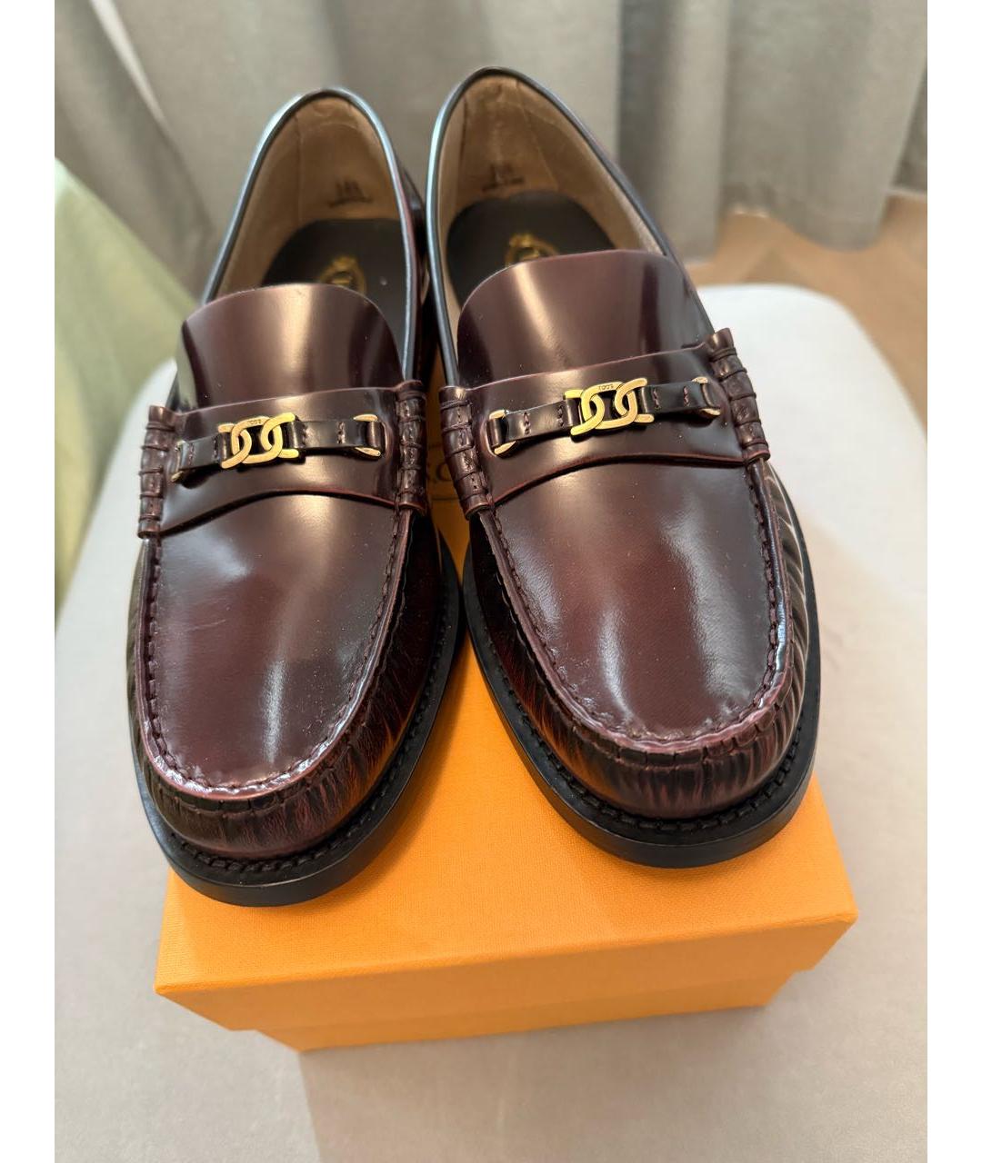 TOD'S Бордовые кожаные лоферы, фото 2