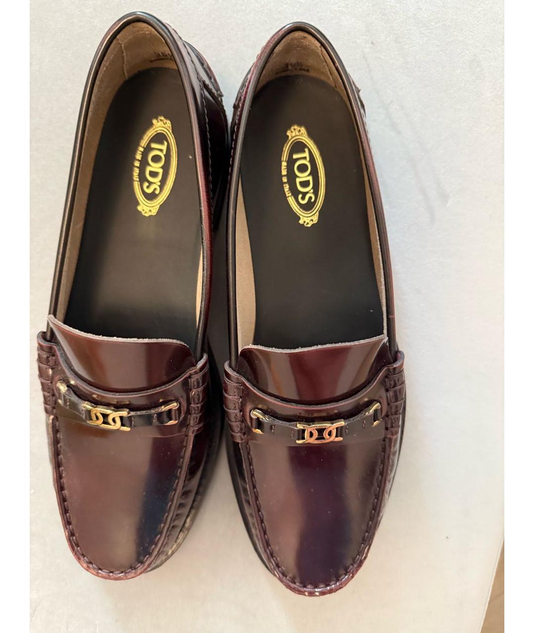 TOD'S Бордовые кожаные лоферы, фото 3